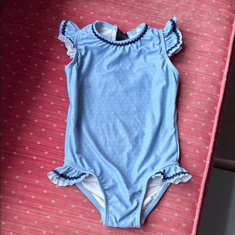 Minnow Blue Polka Dot Ruffle Swimsuit